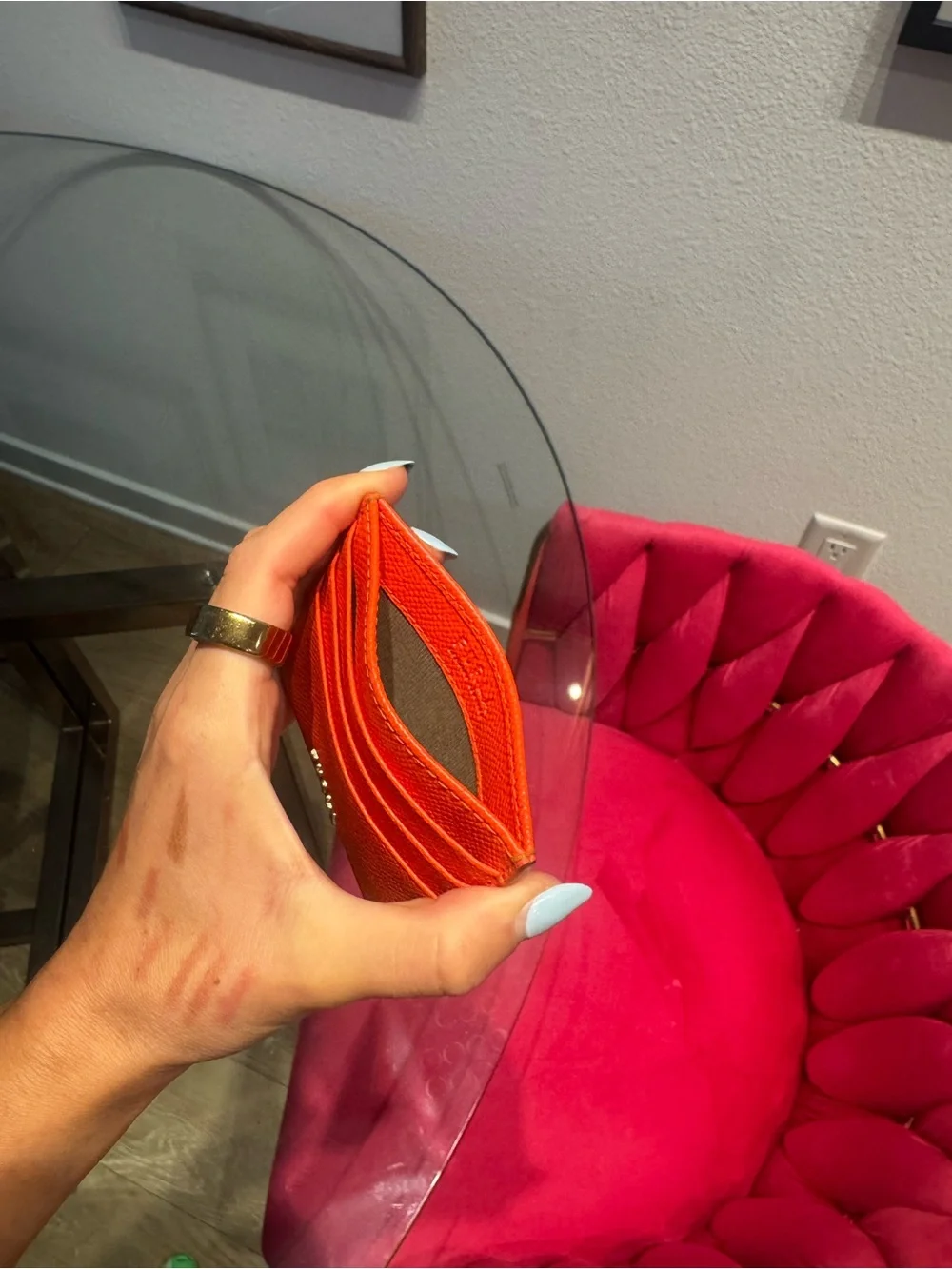 Furla Bright Orange Saffiano Leather Card Case